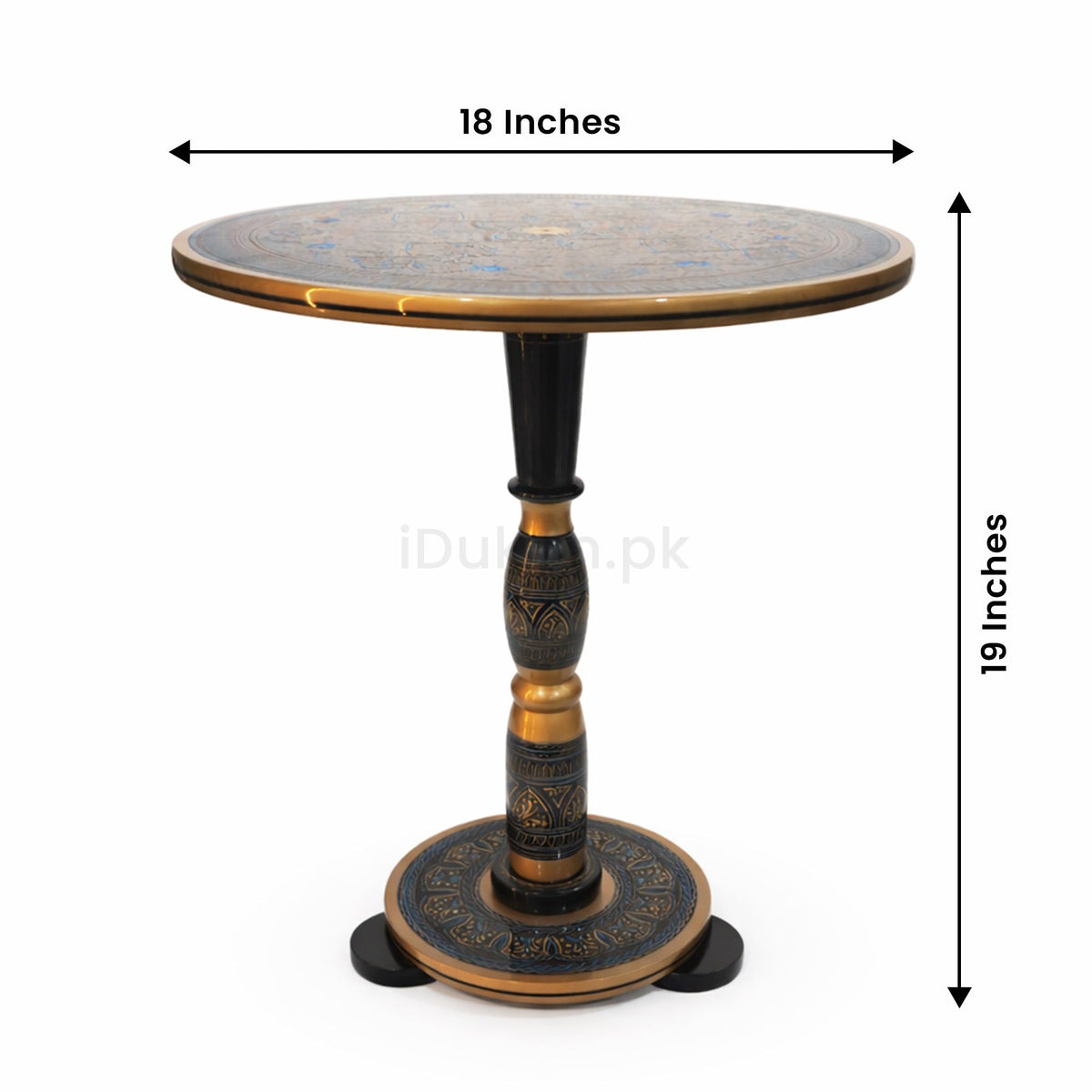 Black naqashi art side table with size dimensions