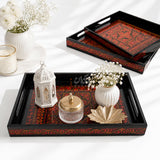 Hand painted red wooden tray set with glasses and flowers