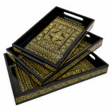 Yellow naqshi art hand painted wooden trays stacked