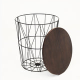 Black wire basket side table with removable top