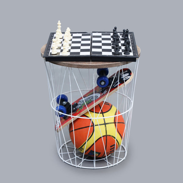 Nesting basket side table with storage and removable top