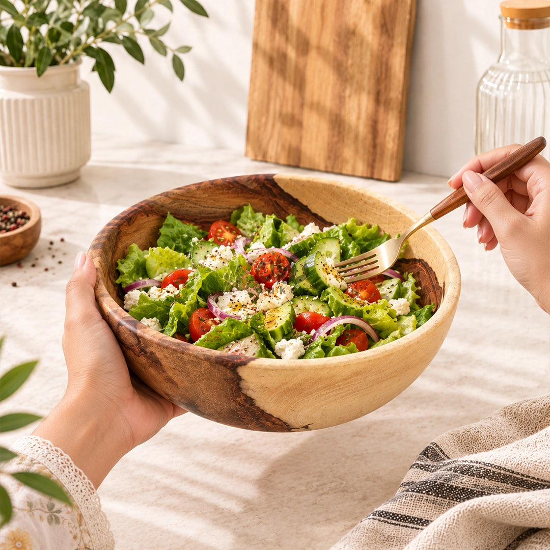 Natural Wooden Serving Bowls for Salad, Snacks & Dry Fruits