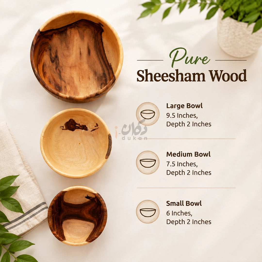 Natural Wooden Serving Bowls for Salad, Snacks & Dry Fruits