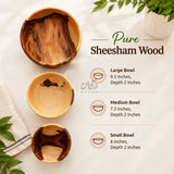 Natural Wooden Serving Bowls for Salad, Snacks & Dry Fruits