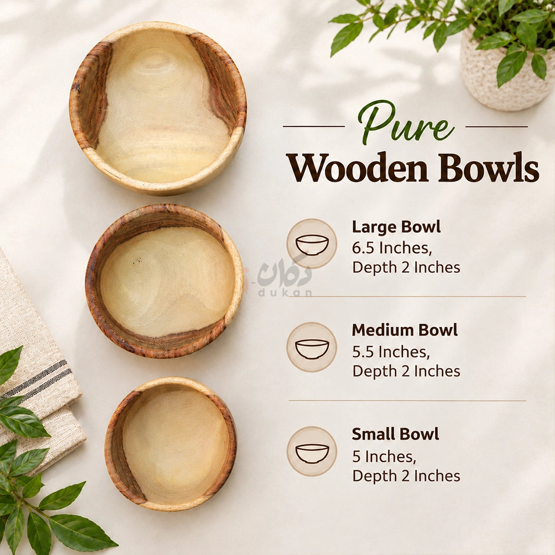Natural Wooden Serving Bowls for Salad, Snacks & Dry Fruits