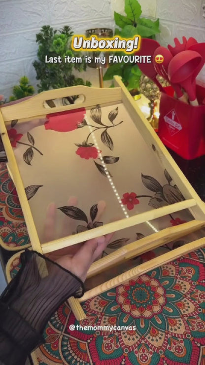 Kail Wood & Acrylic Floral Base Wooden Tray Set (Set of 3)