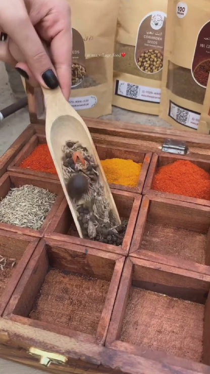 Wooden Spice Box with Transparent Glass Lid on Top Multipurpose  Moveable Containers with Spoon