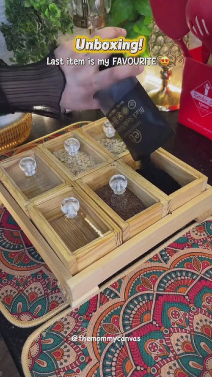 6-Piece Wooden Storage Box Set with Tray, Acrylic Lids & Spoon