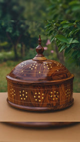 Sheesham Wood Hotpot with Brass Work & Steel Bowl (High Quality)