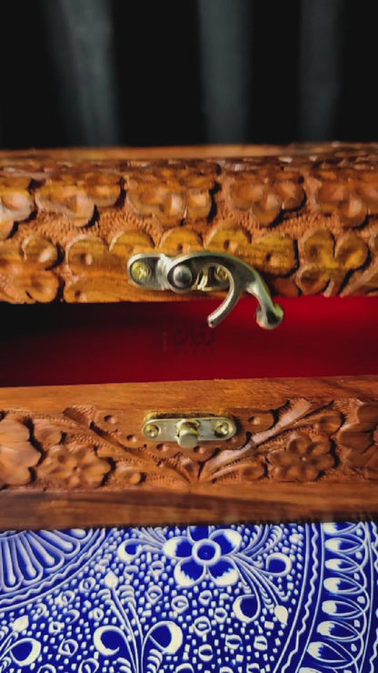 Handmade Wooden Tissue Box with Floral Hand Carving | Premium Sheesham Wood Storage Box
