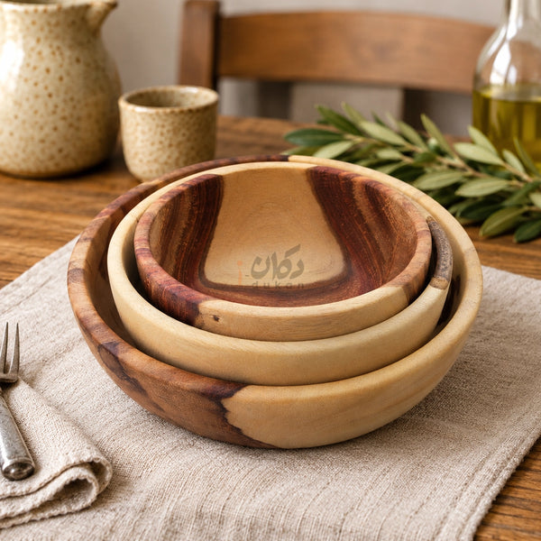 Natural Wooden Serving Bowls for Salad, Snacks & Dry Fruits