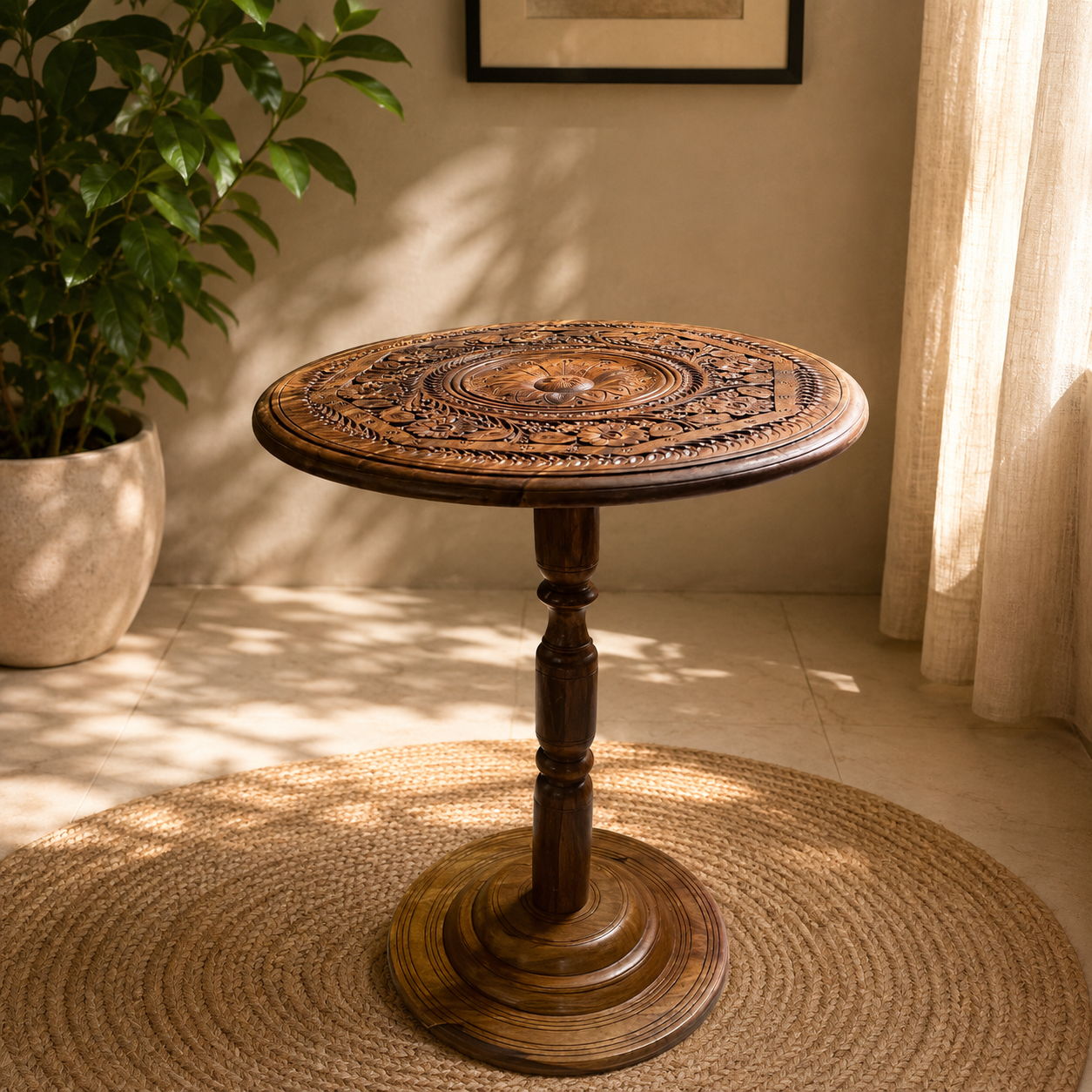 Naqashi Art Hand Painted Wood MDF Round Coffee Table 16" & 18" Diameter