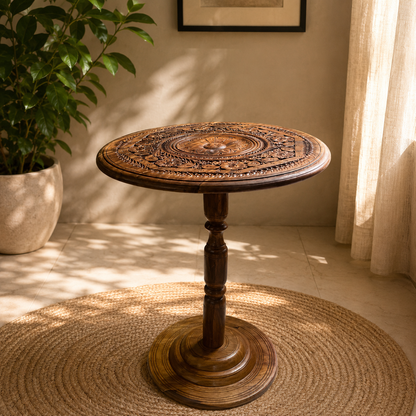 Naqashi Art Hand Painted Wood MDF Round Coffee Table 16" & 18" Diameter
