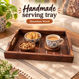 Handmade Sheesham Wood Serving Tray Set of 3 with Handles