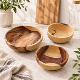 Natural Wooden Serving Bowls for Salad, Snacks & Dry Fruits