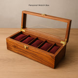 Empty wooden watch box with velvet cushions