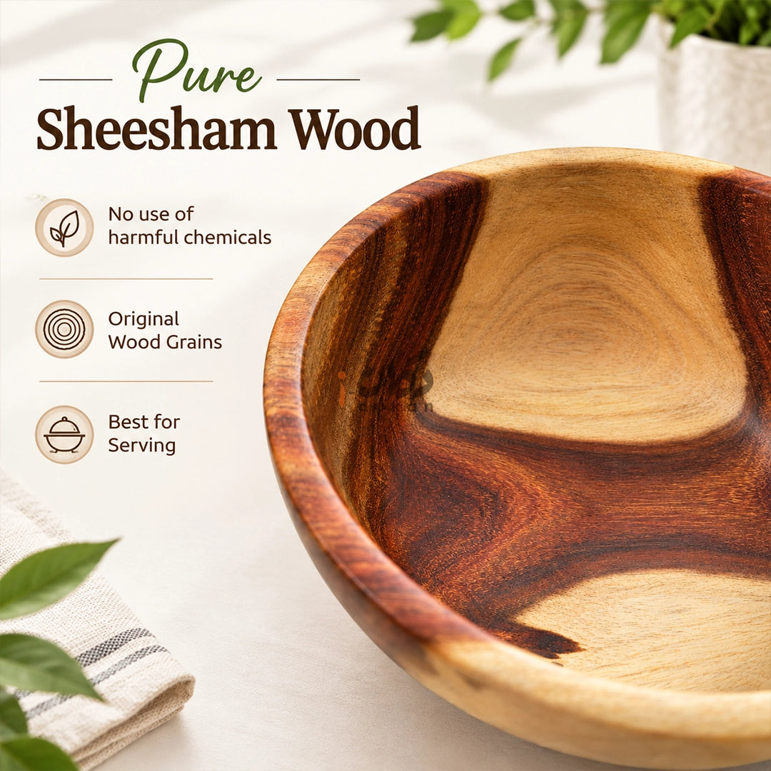Natural Wooden Serving Bowls for Salad, Snacks & Dry Fruits