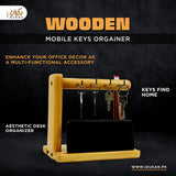 Wooden mobile and keys organizer features infographic