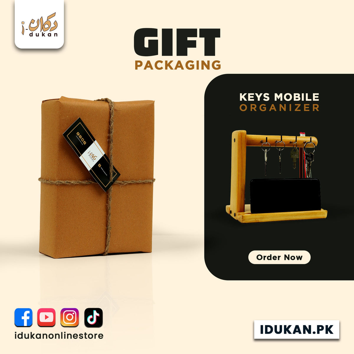 Wooden key holder stand in gift packaging