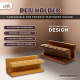 Wooden pen holder stationery desk organizer infographic