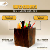 Wooden pen markers holder features infographic