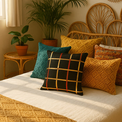 Fancy Foil Printed Velvet Cushion Cover 16x16 Inches Size